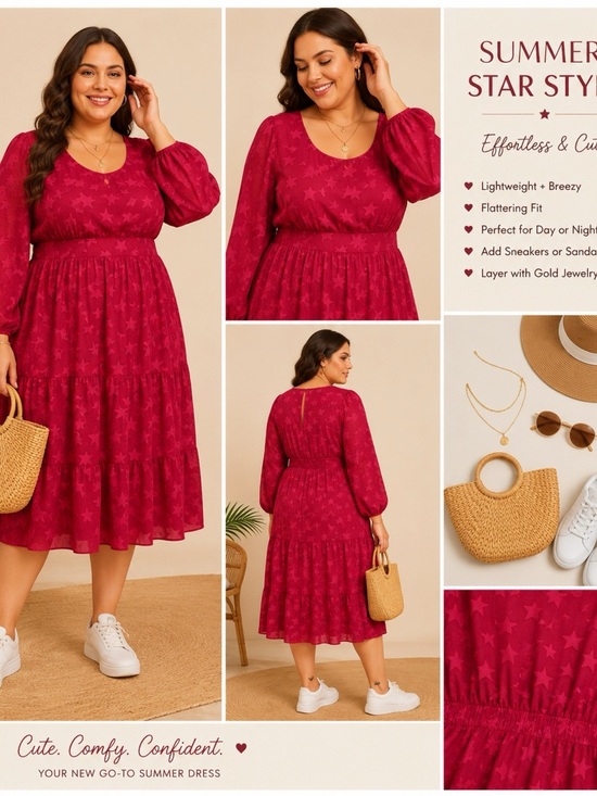 torrid Dresses & Skirts - TORRID Magenta Star Print Embroidered Midi Dress